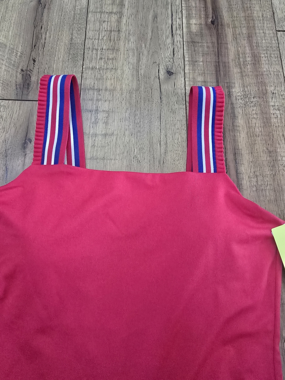 Girls' Bright Red Tiered Romper with Striped Shoulder Straps - Picture 2 of 3